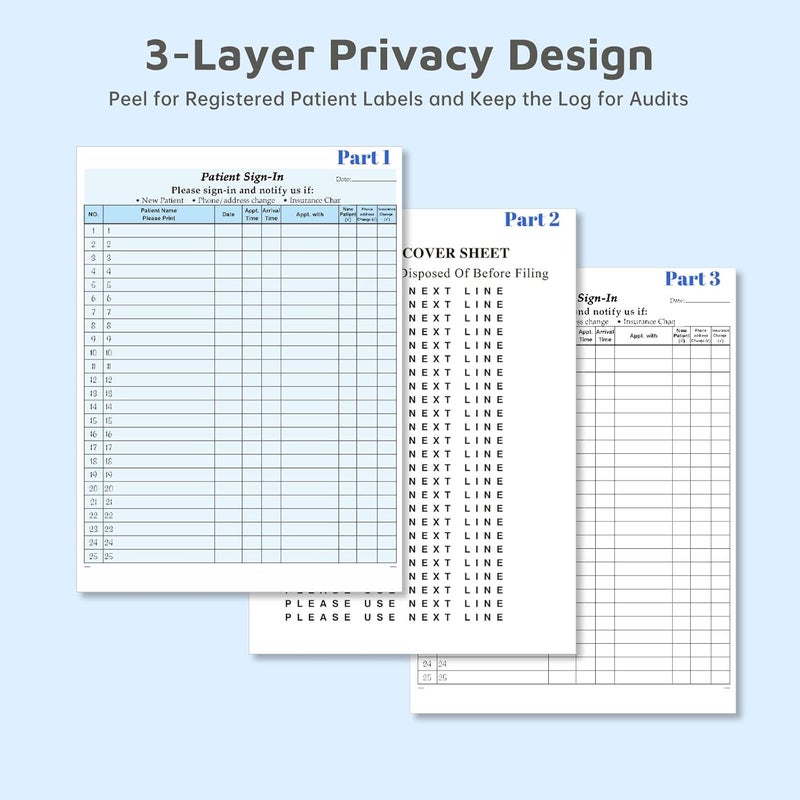 RelinPOE Patient Sign in Sheets, HIPAA Compliant, Carbonless 3-Part Medical Forms with Peel-Off Labels & Date Column,Simplify Check in for Clinics, Doctor Office, Blue (30-Pack) - Image 5